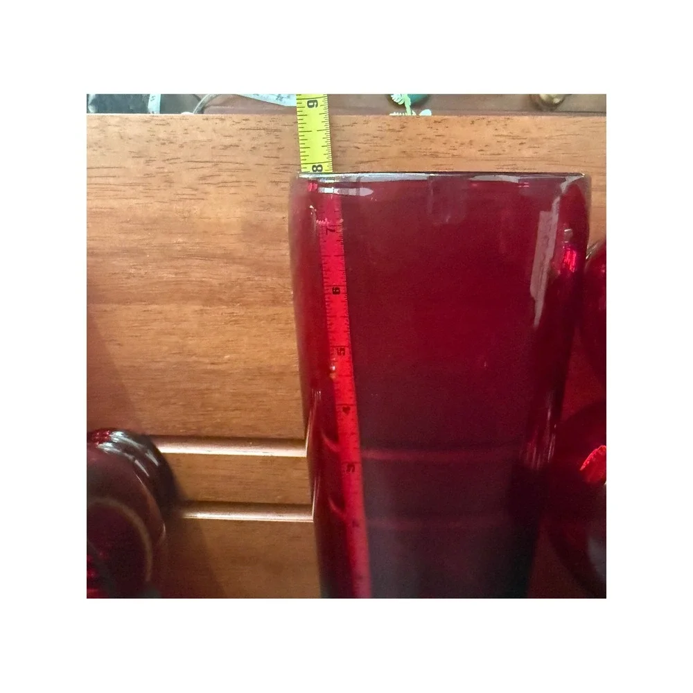 Vintage Art Deco Ruby Red Glass Cocktail Shaker Set‎ with 4 Ribbed Glasses 5pc